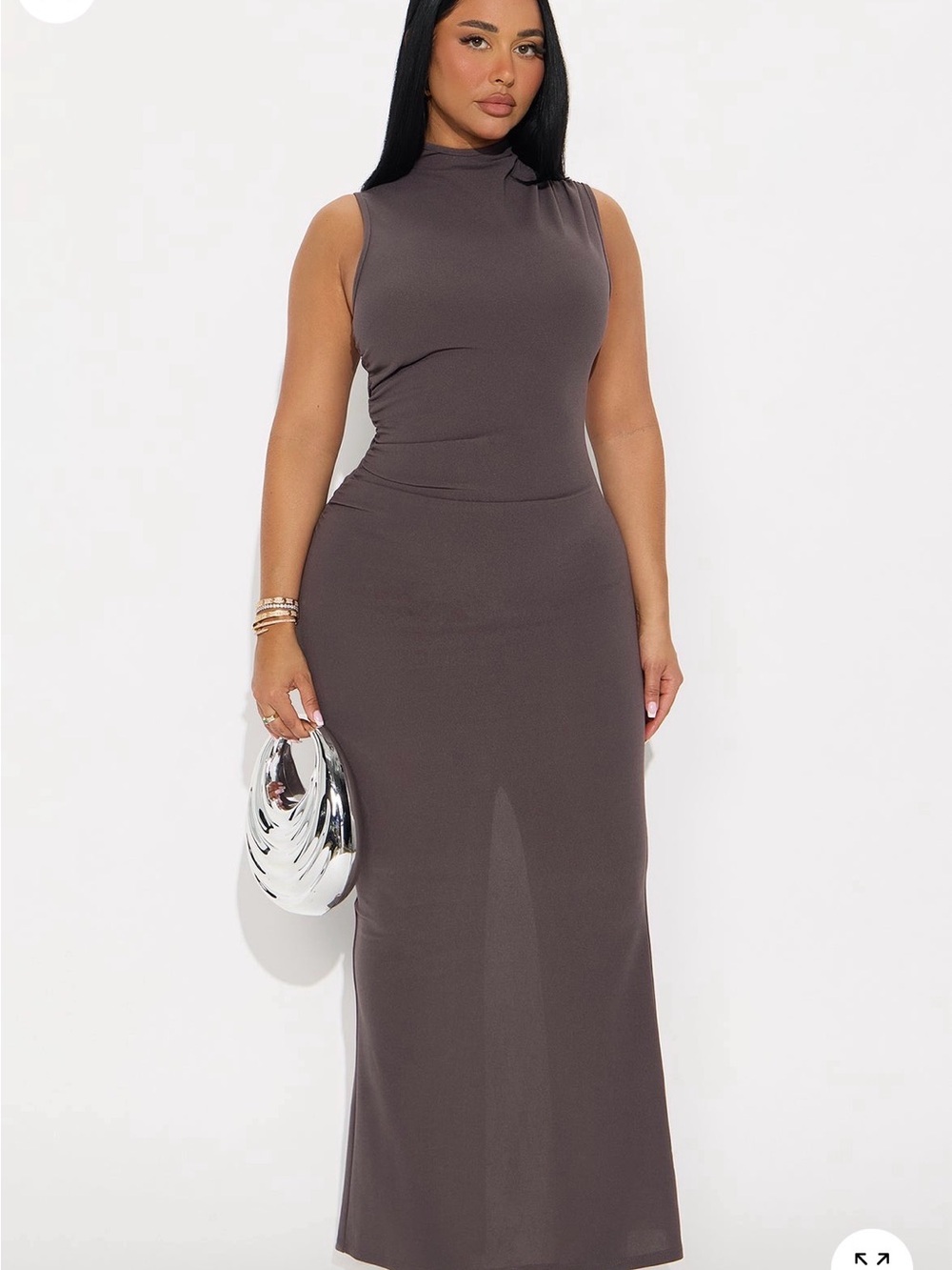 Sleeveless Mock Neck Maxi Dress in Charcoal